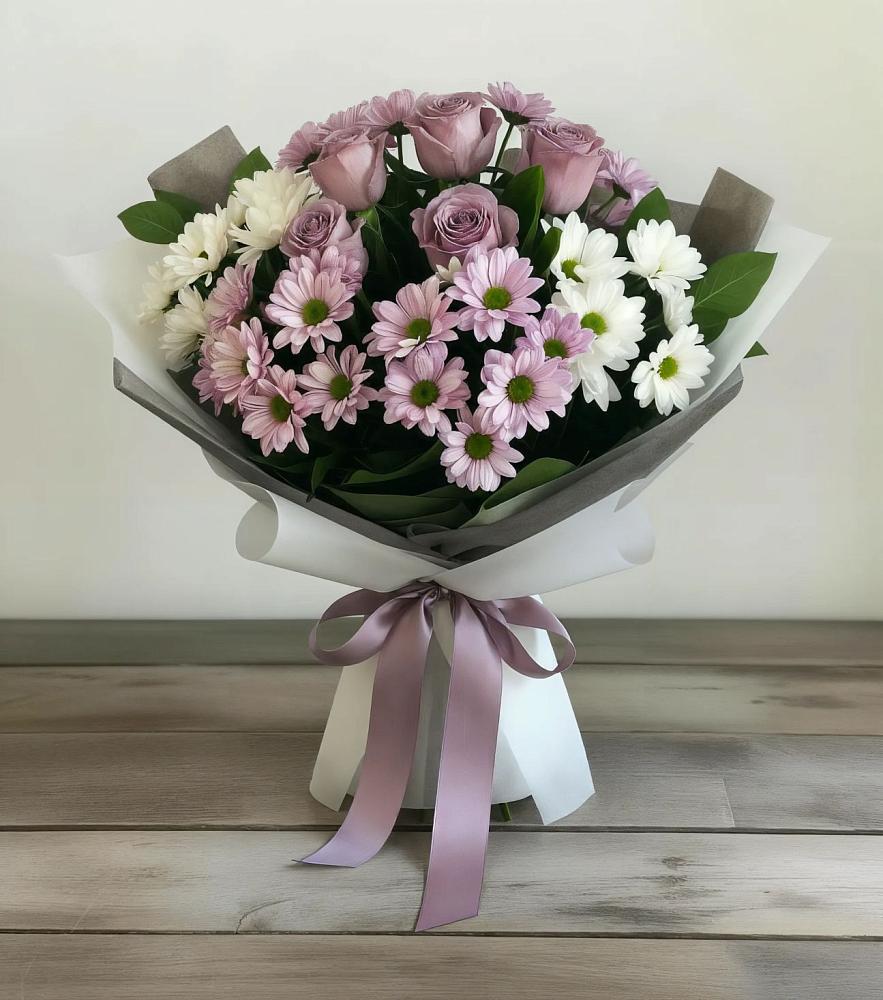 Букет цветов из: Хризантемы и Розы в Молочные Дворы