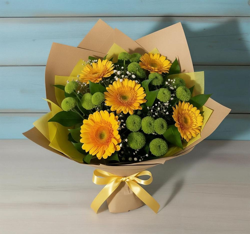 Букет цветов из: Герберы и Хризантемы в Молочные Дворы