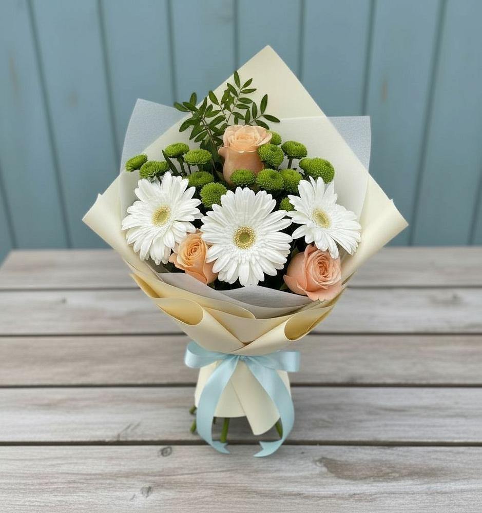 Букет цветов из: Герберы, Розы и Хризантемы в Молочные Дворы