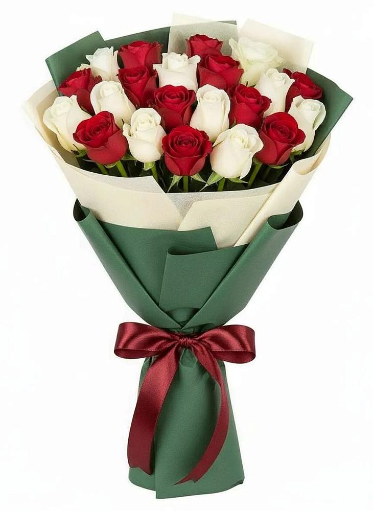 Букет Микс из красных и белых роз в Молочные Дворы
