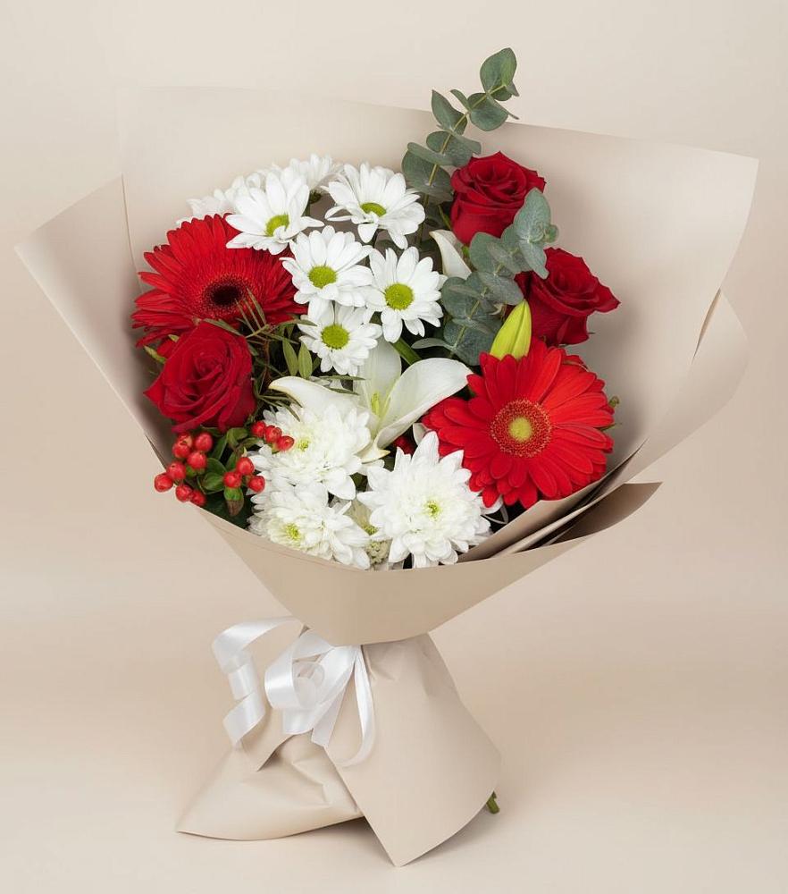 Букет цветов из: Розы, Хризантемы, Герберы и Лилии в Молочные Дворы