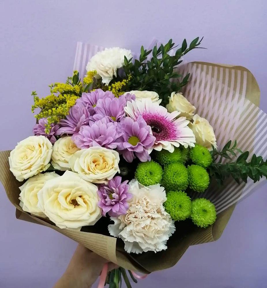 Букет цветов из: Хризантемы, Розы, Гвоздики и Герберы в Молочные Дворы